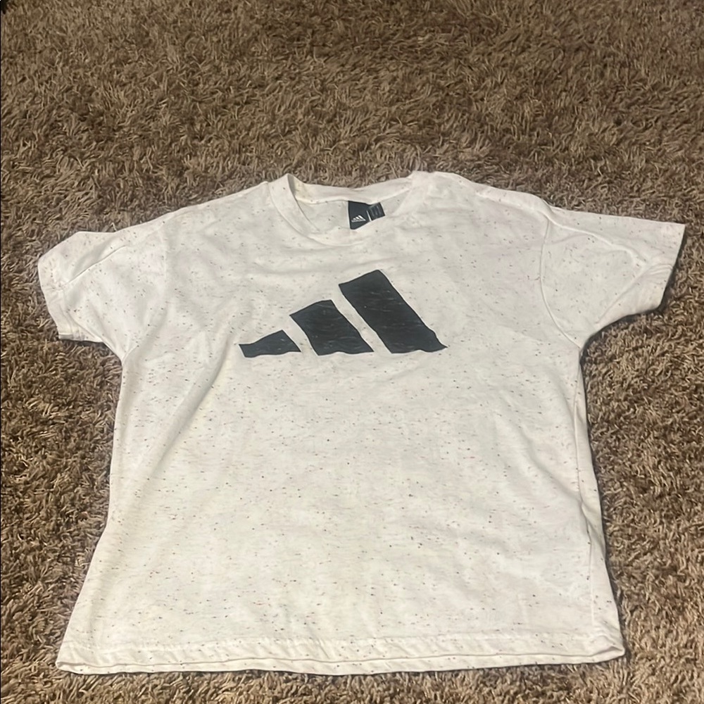 Adidas Speckled White Tee with Black Logo